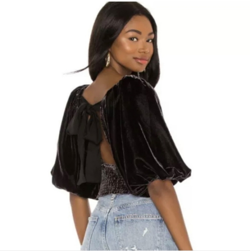 Free People Marie Velvet Open Back Cropped Top